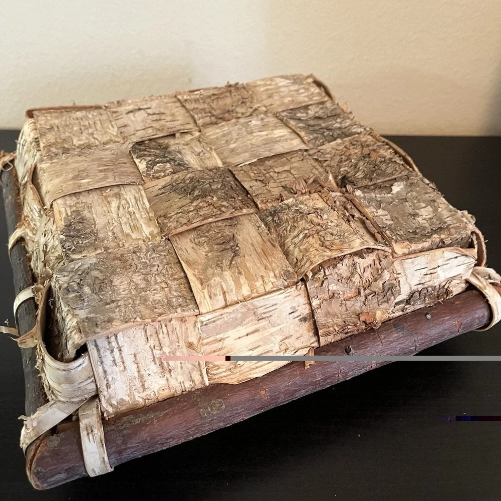 Native American Handmade Birch‎ Bark Basket Square Primitive Rustic Cabincore